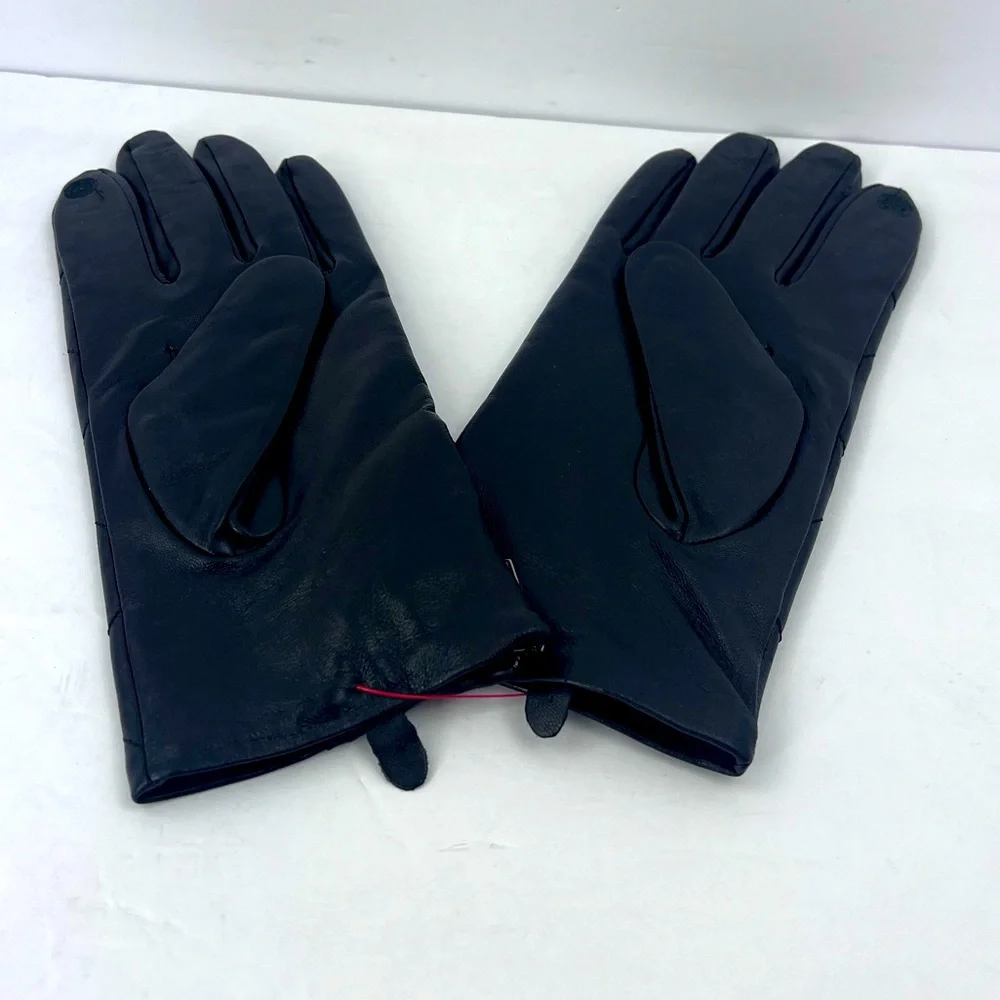 CHICO’s QUILTED DESIGN BLACK LEATHER GLOVES, INSIDE SUPER SOFT & WARM POLYESTER